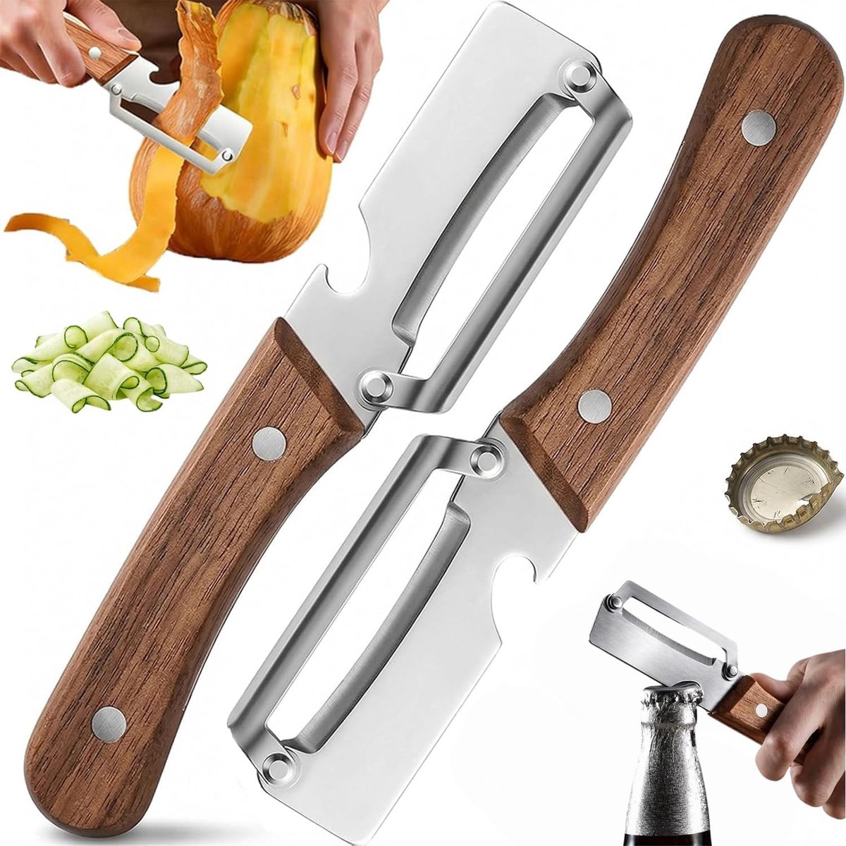 Schillerset, 2-in-1 Dunschiller met Ergonomische Houten Handgreep en
