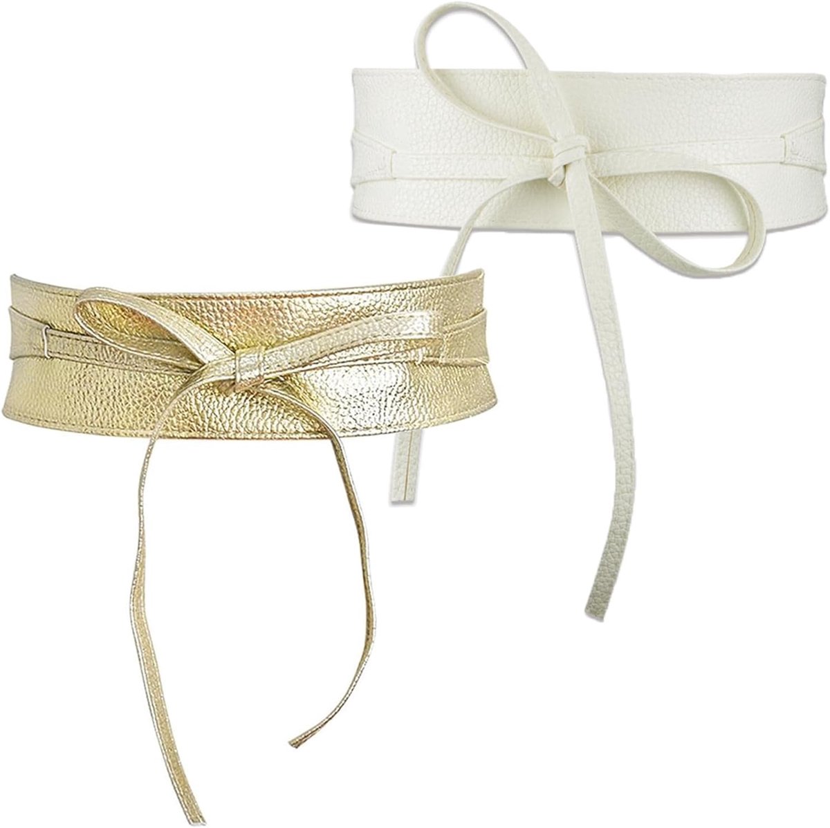 Riemen van leer, brede obi-riem, elegante en veelzijdige stijl, verstelbaar voor een perfecte pasvorm, ideaal als cadeau, geschikt voor elke gelegenheid, wit, goud, 220 cm