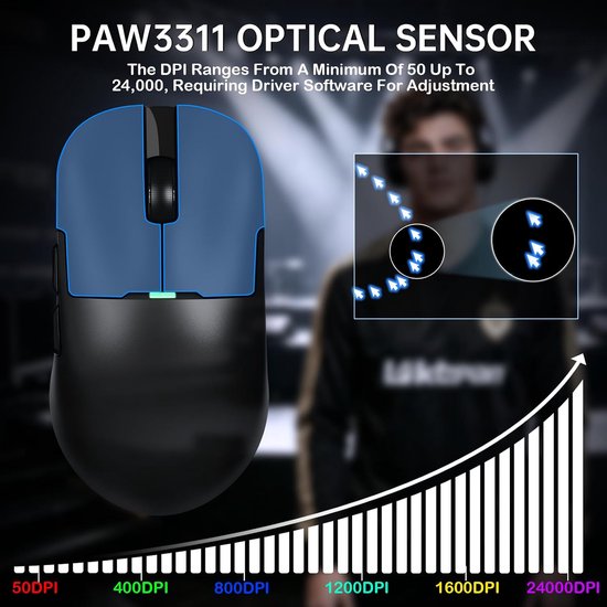 AJ159P SUPERLIGHT Draadloze Gamingmuis met RGB-Oplaadstation-Zwart - Tri-mode BT/2.4G/USB-bedraad Computer Mice, PixArt PAW3311 Optische Sensor 24000 DPI Programmable voor PC/Mac/Win11 — afbeelding 3
