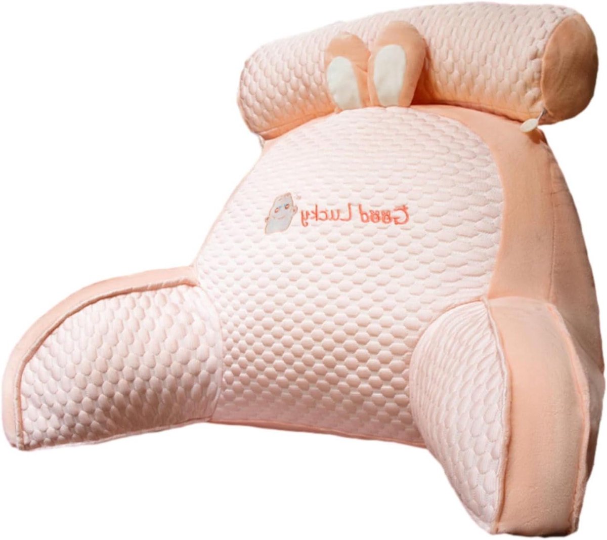 Leeskussen met Armleuningen - Bedkussen Rugsteun - Comfortabel Lezen - Afneembare Nekrol - 60 x 45 x 20 cm - Roze