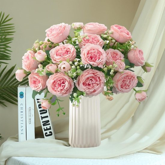 Levensechte Kunstbloemen in Vaas - Zijden Pioenrozen voor Woonkamer en Eettafel Decoratie