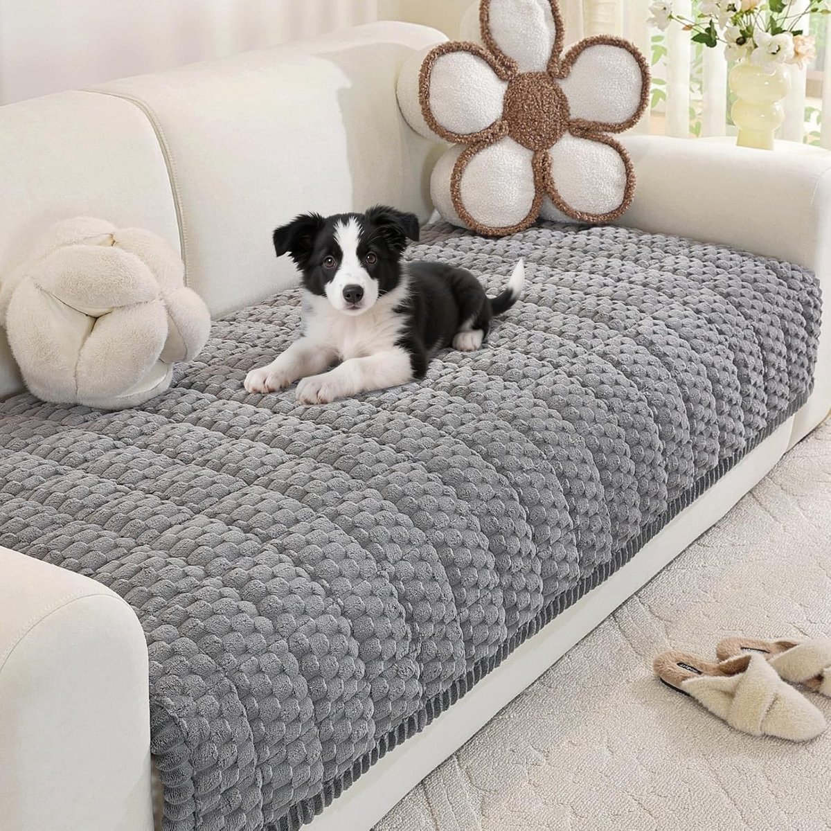 Dikke Velours Sofa Hoes voor Chaise Longue en Hoekbank, Super Schuim en Antislip, Ideaal voor Bescherming en Stijl (Grijs, 90x120cm)