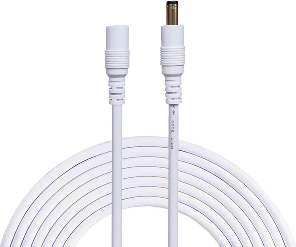 Verlengkabel 5.5mm x 2.1mm Aansluitkabel Gelijkstroom Connector Kabel Splitter Man-vrouw Voor Voeding, CCTV Camera Power - 2m Wit