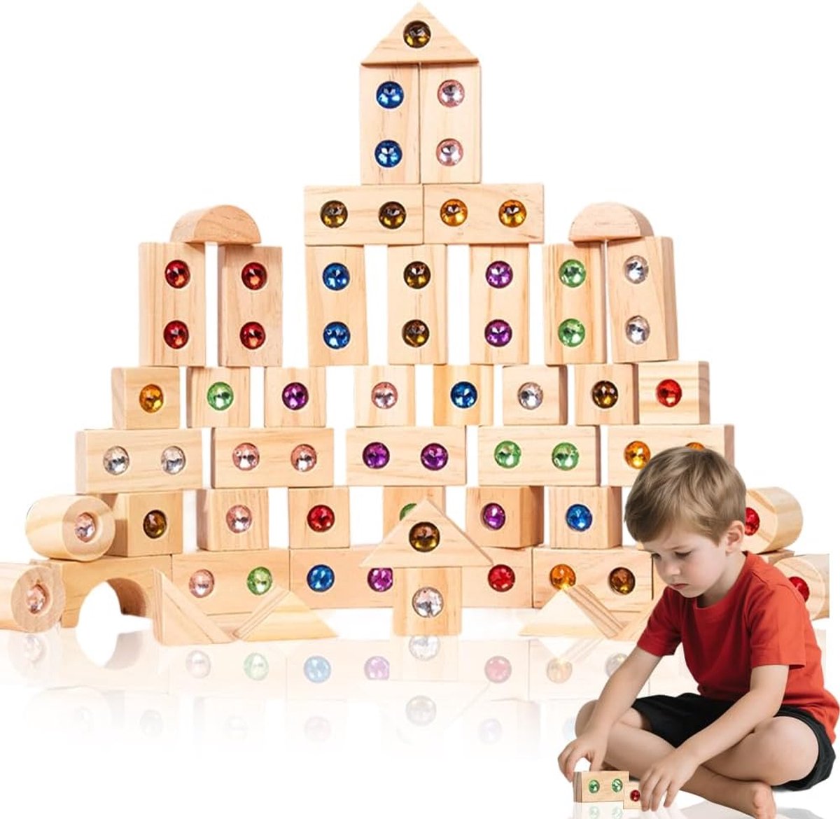 50 stuks houten regenboogbouwstenen, regenboogbouwstenen, sensorische bouwstenen, educatief speelgoed ter bevordering van creativiteit voor kinderen vanaf 3 jaar