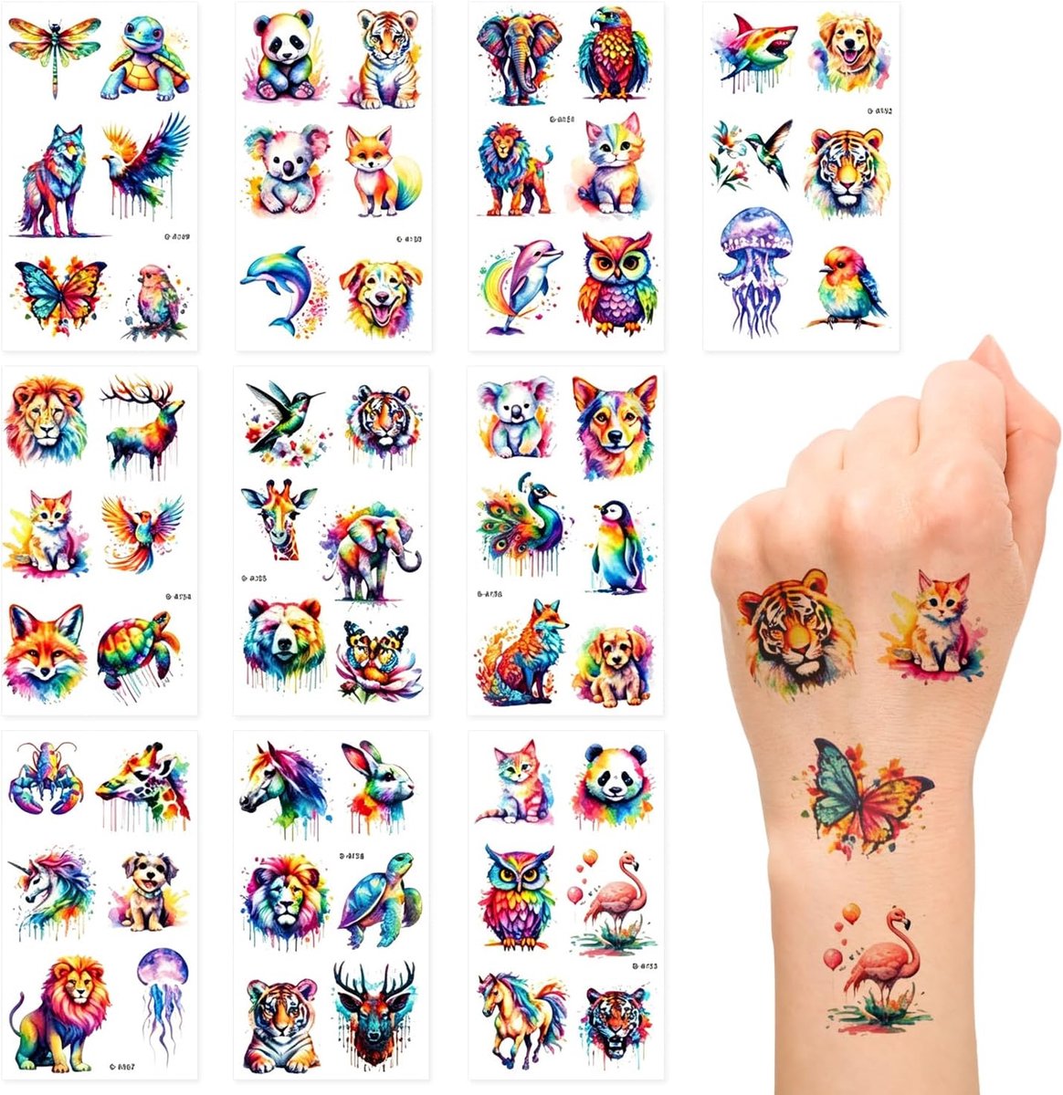 Tijdelijke Tatoeages voor Kinderen, Schattige Dierenpatronen Plaktattoos voor Jongens en Meisjes, Verjaardagscadeau en Feestartikelen
