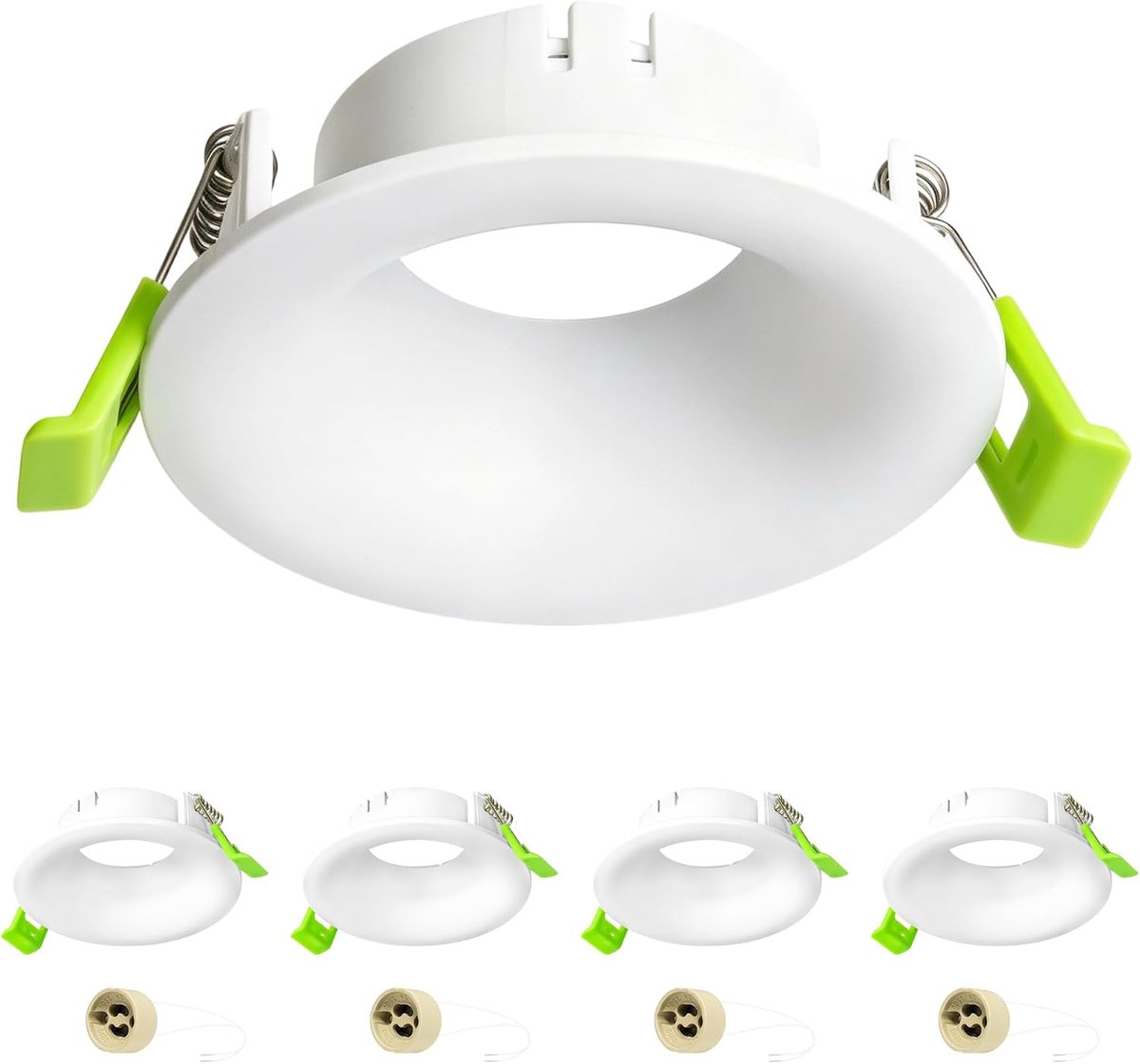 Set van 4 GU10 Inbouwspots, White Inbouwframes met Diep Verzonken Ontwerp, Inclusief GU10 Fitting, Geschikt voor Zaaggat Ø70-80 mm, Ideaal voor Renovatie en Vervanging, Exclusief Lichtbron