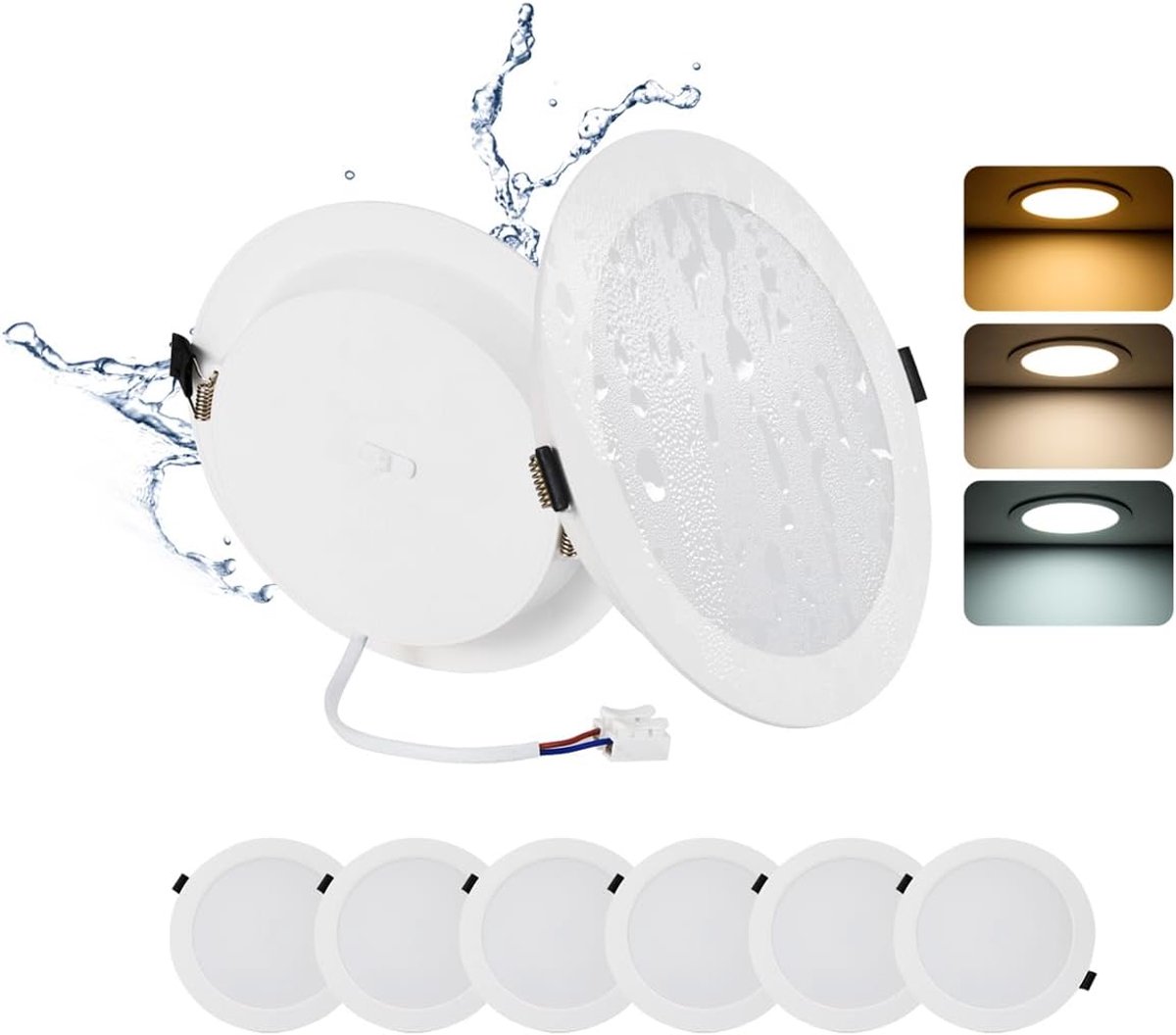 6 * 16W LED inbouwspots 230V vlak, IP44 LED spots badkamer, 3000K-4000K-6000K Led plafondspots, Ø145-160mm gat diameter Led inbouwspots voor keuken woonkamer