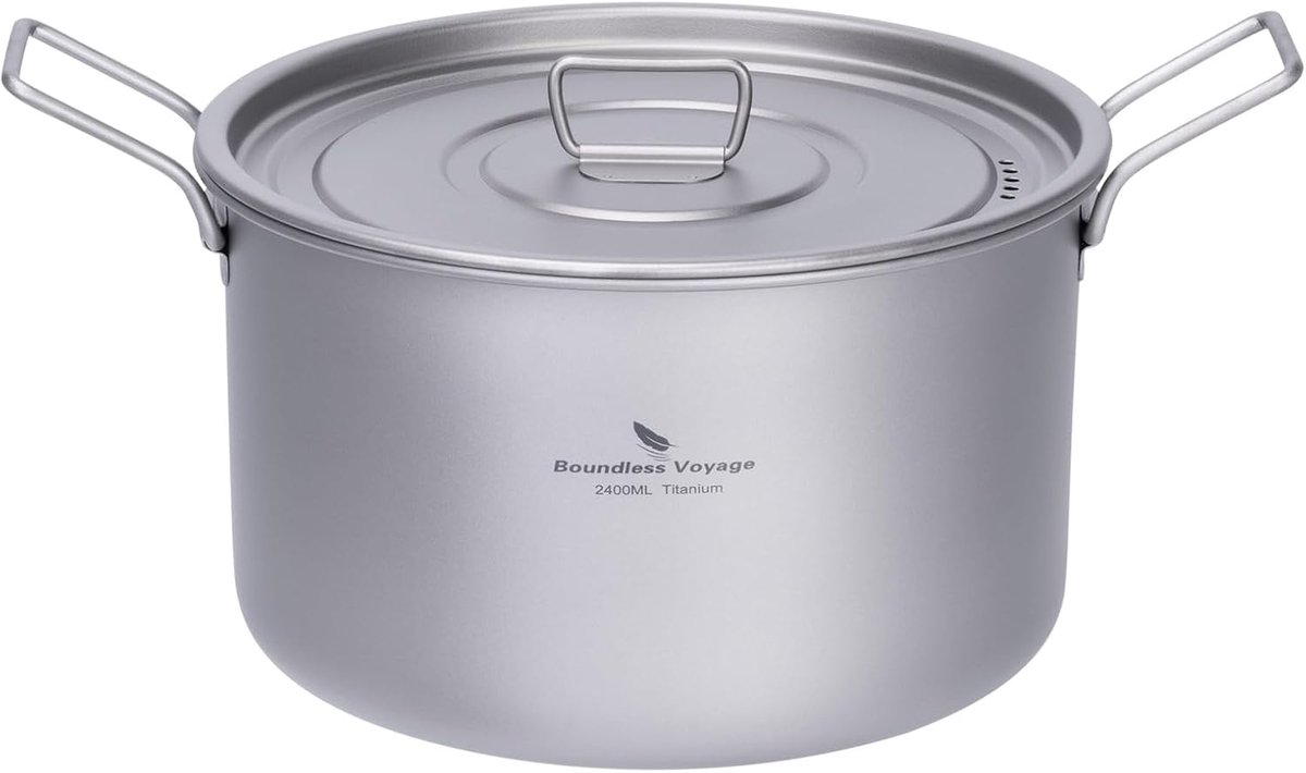 Camping Kookpan 2.4L - Lichtgewicht Titanium Kookgerei voor 1-2 Personen, Ideaal voor Kamperen en Backpacken, Draagbare Sauspan en Kookset
