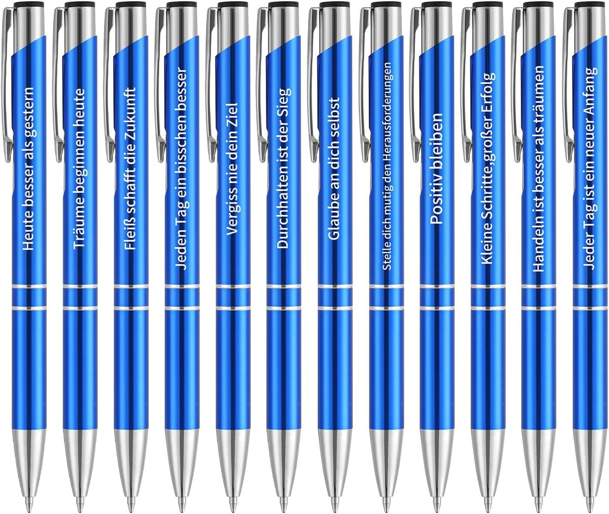 kander Balpen, hoogwaardige set, 12 stuks, ergonomische balpen, blauw, gepersonaliseerde balpen, zwarte inkt, balset voor kantoor, school en thuiskantoor