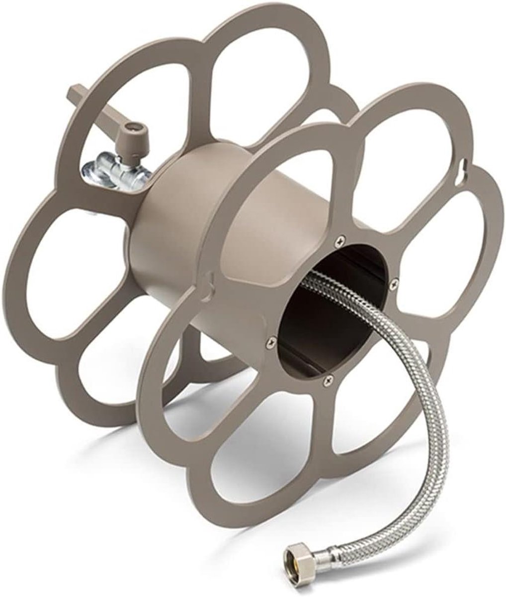 Wandslanghouder Metaal - Slangopberger Tuinslang - Tuinslang Opbergen - Dubbele Uitgang - 42/FR - Taupe