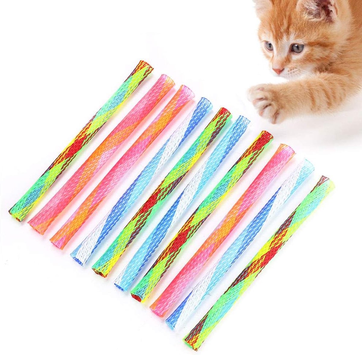 SnelShoppen - 10-delige Vouwbare Katten Speelgoed Set, Kleurrijke Bouncing Tubes, Interactief Speelgoed voor Actieve Huisdieren, Leuke Katten Activite