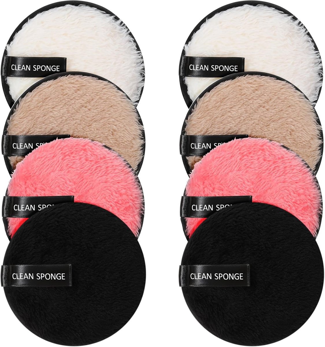 Wasbare make-updoekjes, herbruikbare microvezel pads voor gezicht, huidverzorging, 8 stuks in 4 kleuren, ideaal voor alle huidtypes, 10 cm