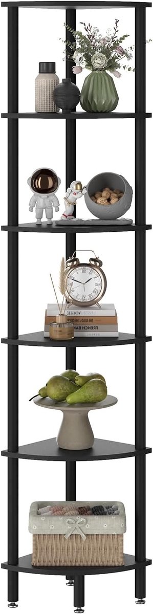 Zeslaags Hoekplank Stand voor Industrieel Gebruik, Perfect voor Woonkamer, Slaapkamer, Keuken en Thuiswerkplek, Zwart WBC011B