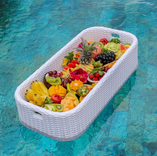 Drijvend Dienblad - Pool Bar - Drankjes Serveren - Glasvezel Rotan - 75x35 cm - Wit — afbeelding 2