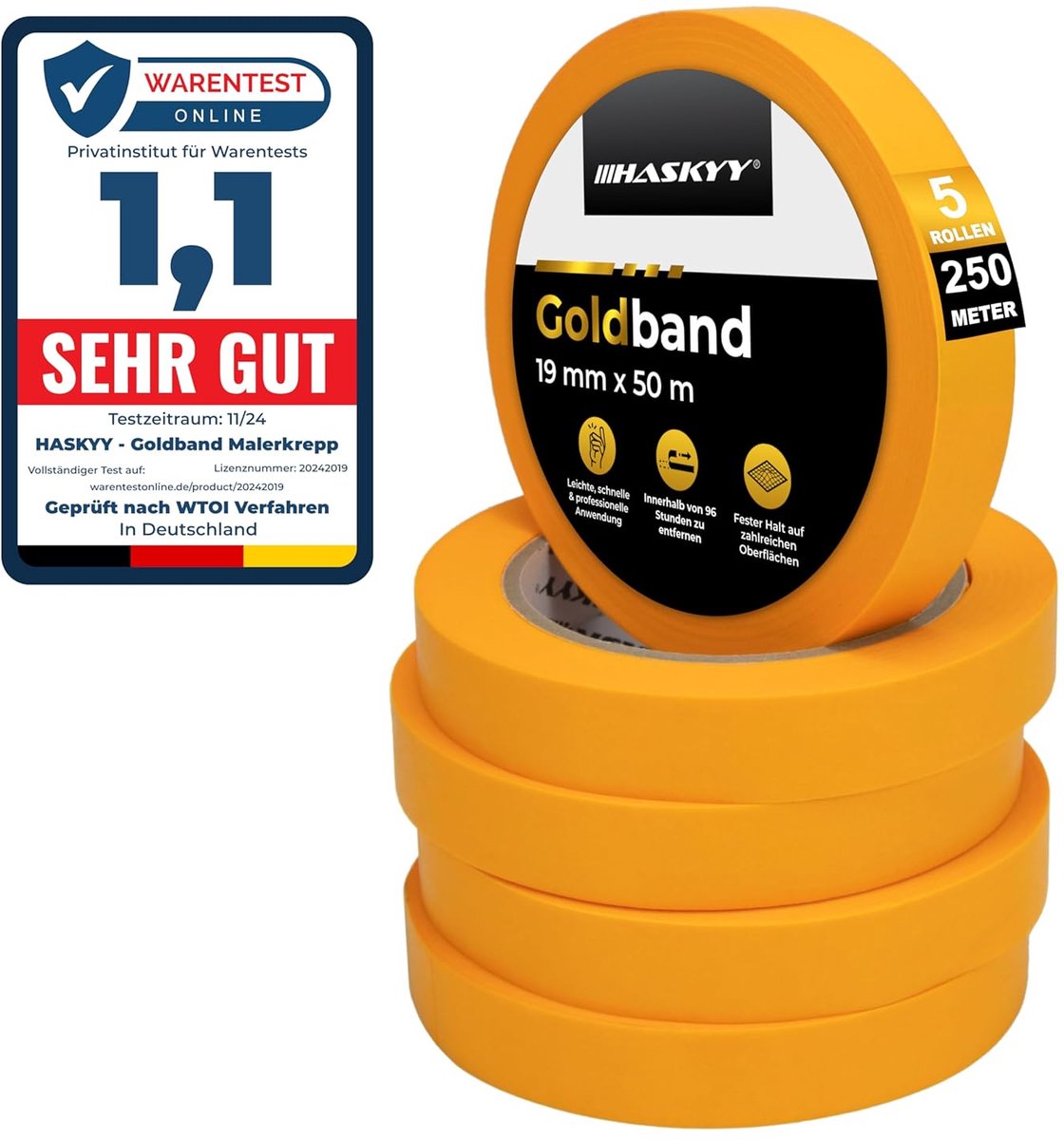 SnelShoppen - Maskingtape 5 Rollen 19mm x 50m voor Schilderen en Doe-Het-Zelf - Multifunctionele Sterke Plakband met Scherpe Rand - Verwijdering Zonde