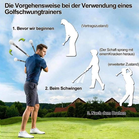 Ryoudavell - Telescopische Golf Swing Trainer Stick - Verstelbare Golf Training Aid voor Ritme, Kracht en Houding - Golf Accessoire met Ergonomische Handgreep voor Binnen en Buiten van ryoudavell — afbeelding 4