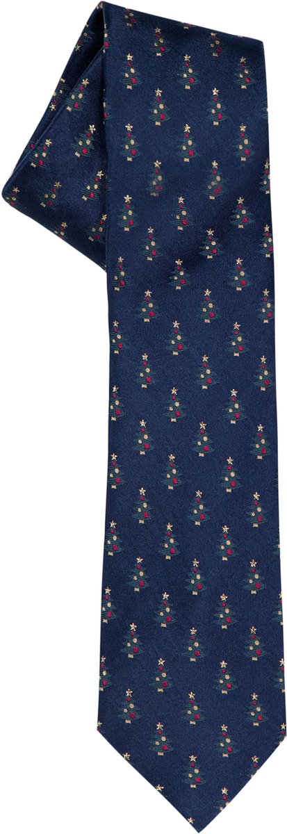 Michaelis Kerst stropdas kerstboom motief - donkerblauw - groen - rood - goud