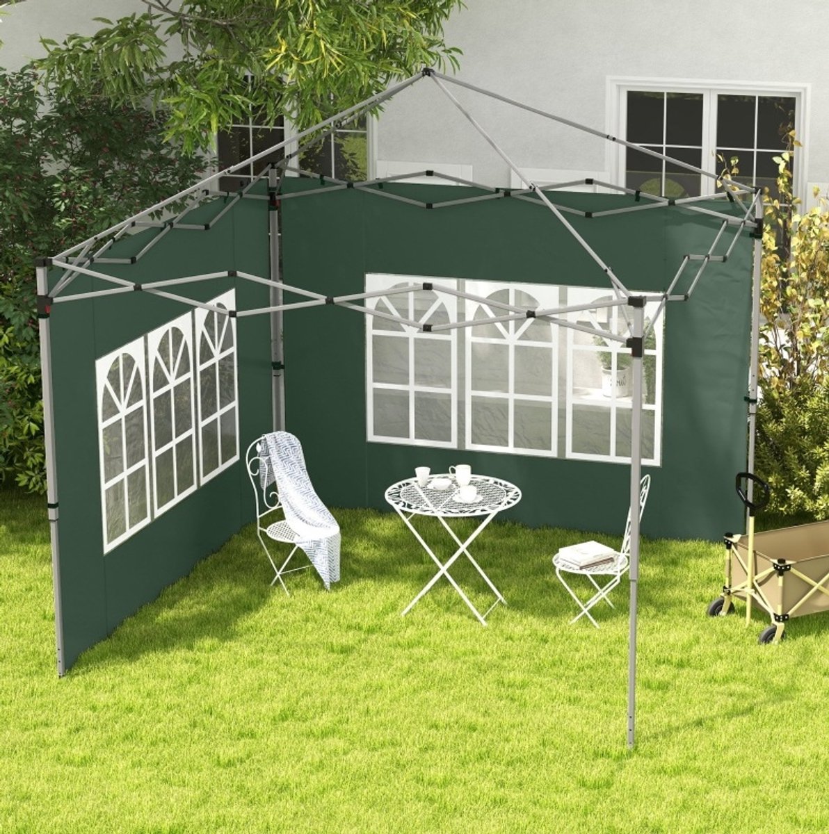 REDOM - Partytent zijwand - Met raam - 2-delige set - Voor 3x3 m en 3x4 m pop-up pavillons - Oxford stof - Groen - 295 x 195 cm