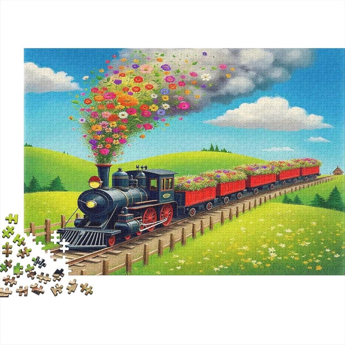 Stoomtrein Puzzel - Landschap Puzzel - Familie Ontspanning - Gerecycled Materiaal - 1000 Stukjes - Stijl 1