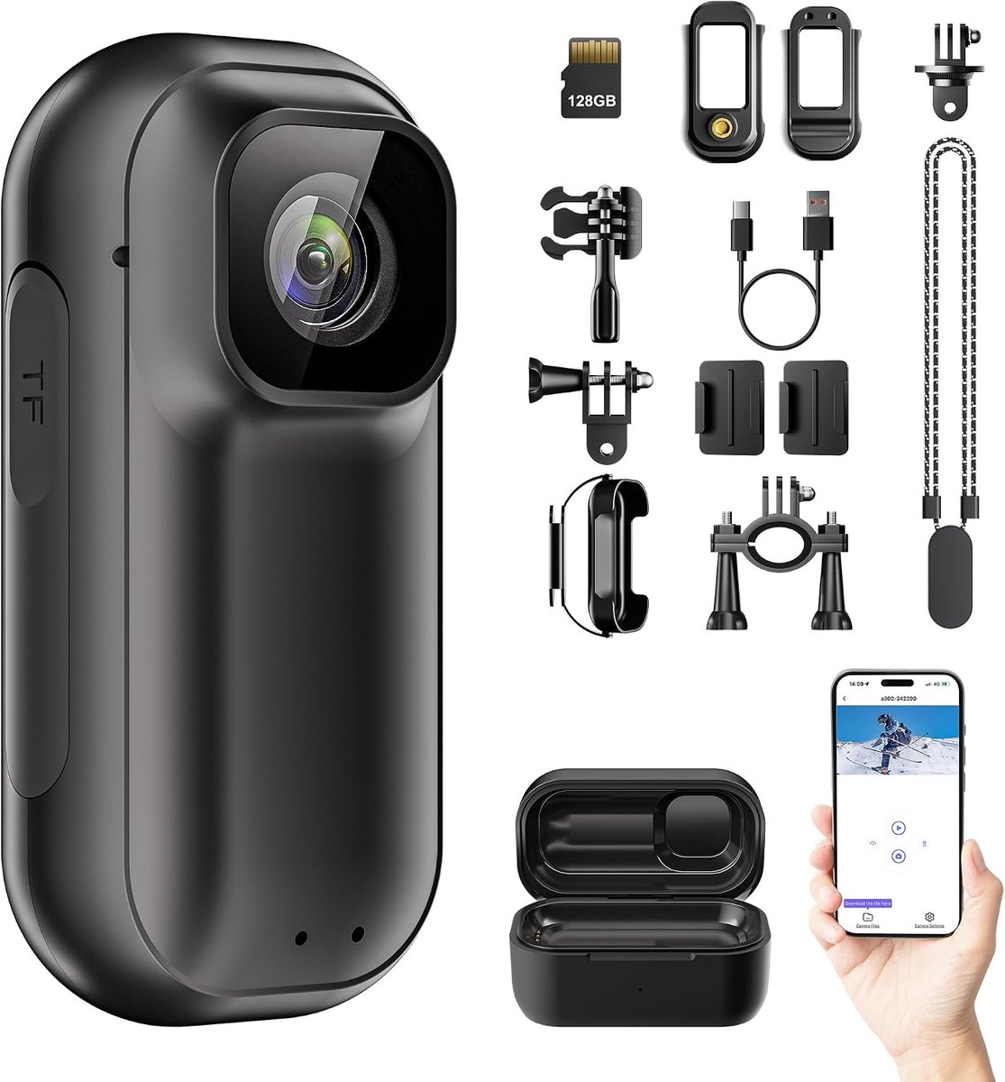 SnelShoppen - 128GB Mini Body Camera, Actie Body Cam WiFi, Draagbare Camera, Handzaam, 1800 mAh Accu, 150 Minuten Opname, Voor Werk, Reizen, Huisdiere