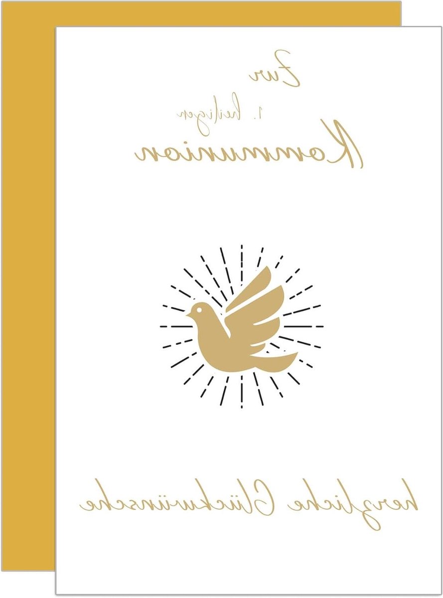 Communie Kaart - Geboorte Kaart Kinder Kaart - Grote Dag Vieren - Gouden Duif Design - 11.5 x 17 cm