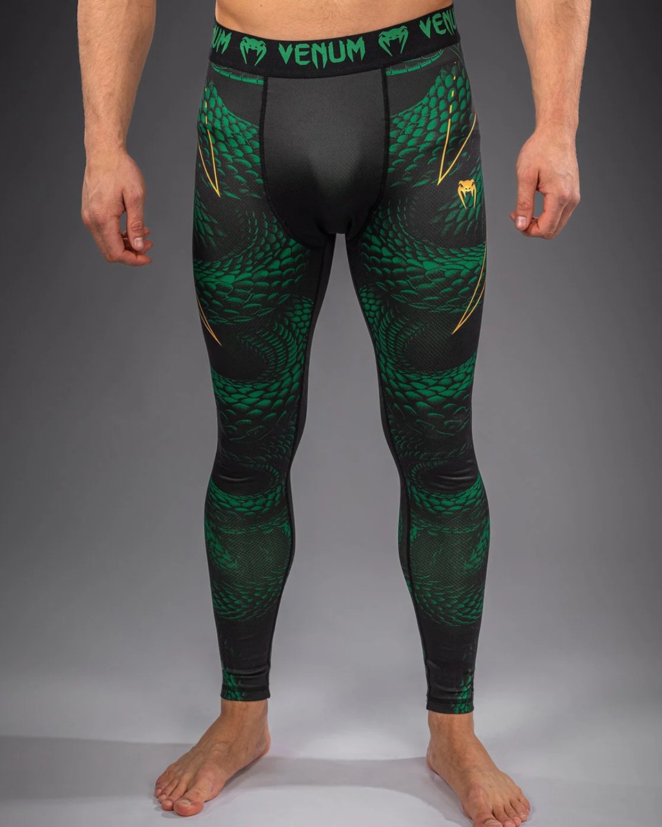 Venum Matupa Spats – Zwart/Groen/Goud | Compressielegging voor MMA, BJJ & Intensieve Training - S