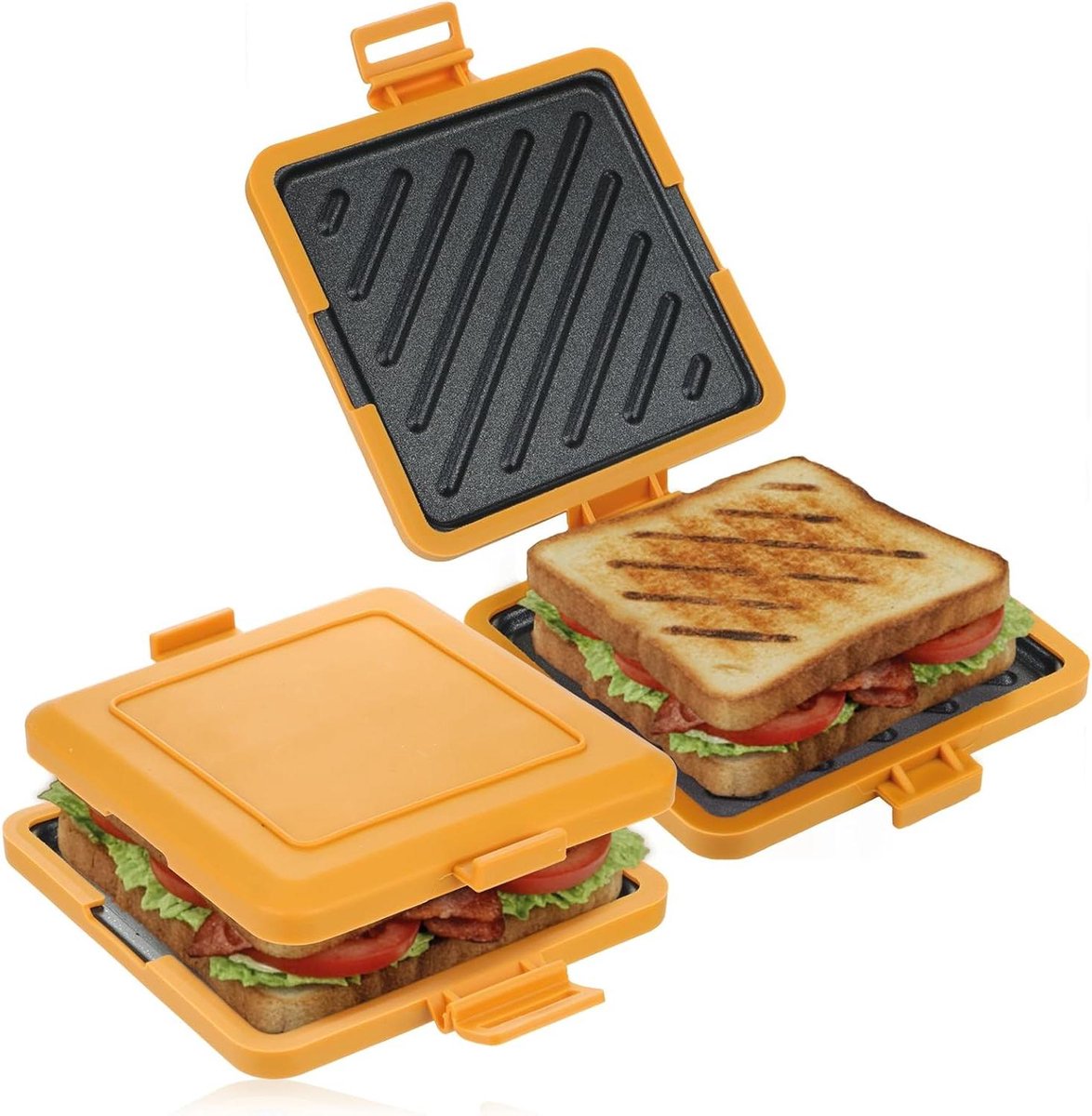 Magnetron Toastie Maker - Sandwich Grill - Snel Lunchen - Dubbele Platen - 13 x 30 x 13 cm - Oranje