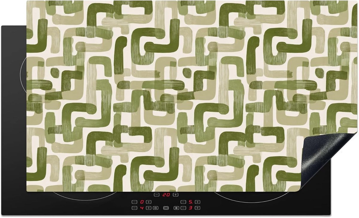SnelShoppen - Inductiekookplaat Beschermer 90x52cm - Keuken Decoratie - Anti Slip Mat - Modern Grafisch Design - Groen - Bescherming tegen Vlekken en
