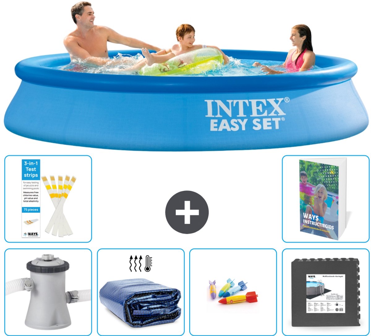 Intex Rond Opblaasbaar Easy Set Zwembad - 305 x 61 cm - Blauw - Inclusief Pomp - Solarzeil - Speelgoed - Vloertegels - 7-delig
