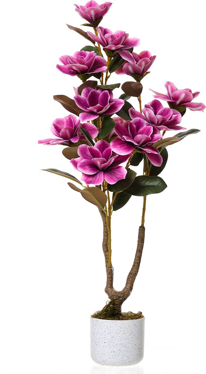Triumpunpre Kunstmatige magnolia van 95 cm, hoogwaardige kunstbloem, kunstmatige magnolia in pot, geschikt voor diverse omgevingen.