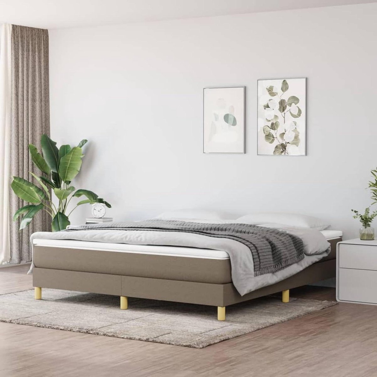 Boxspringbed bedframe - Gestoffeerd bed frame - Rustgevende slaap - Multiplex latten - 180x200 cm - Taupe