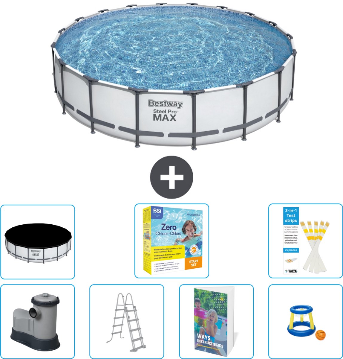 Bestway Rond Steel Pro MAX Zwembad - 549 x 122 cm - Grijs - Inclusief Pomp - Ladder - Afdekzeil - Onderhoudspakket - Speelgoed - 8-delig