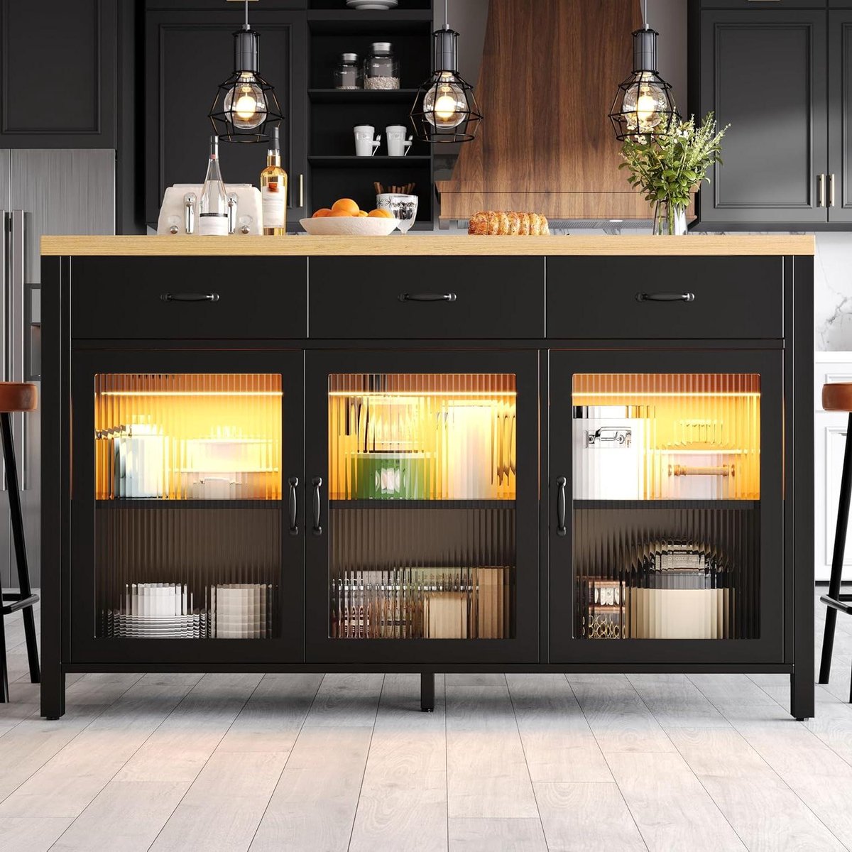 Keukeneiland - Keukenblok Trolley - Maaltijden Bereiden - Industrieel X-frame - 150x80x90 cm - Zwart Naturel