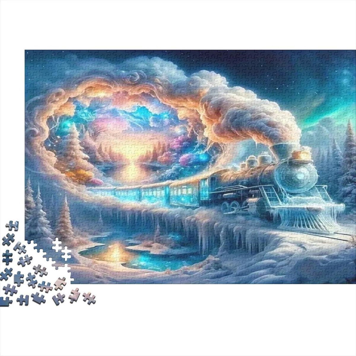 Stoomtrein Puzzel - Winterlandschap Puzzel - Ontspanning en Geheugen - Houten Stansvormen - 70 x 50 cm - Stijl 2