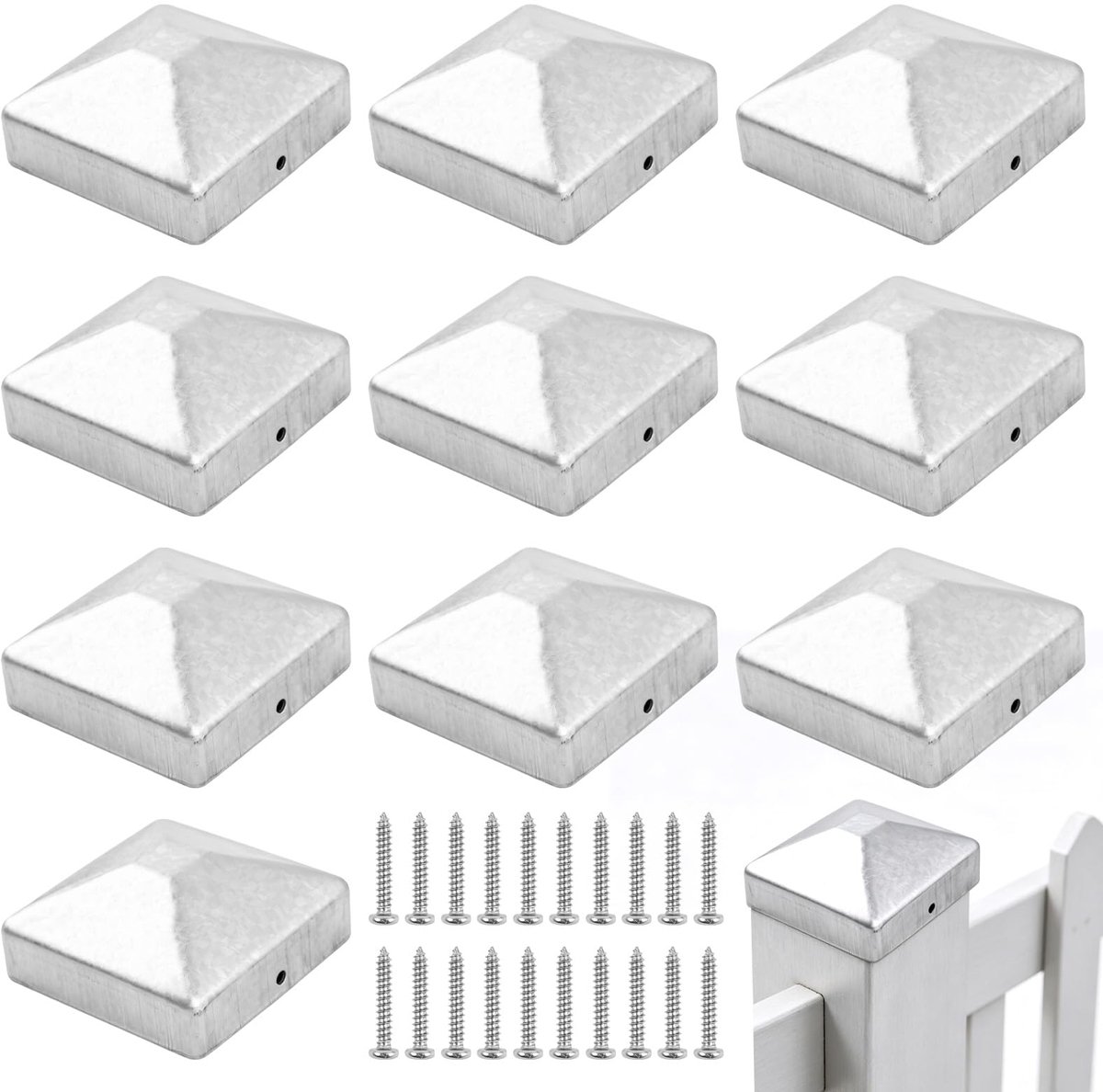 SnelShoppen - Dengthrive 10 stuks paaldoppen 7 x 7 cm, weerbestendige hekpaaldoppen, afdekkappen voor houten palen, verzinkte metalen hekdoppen, paala