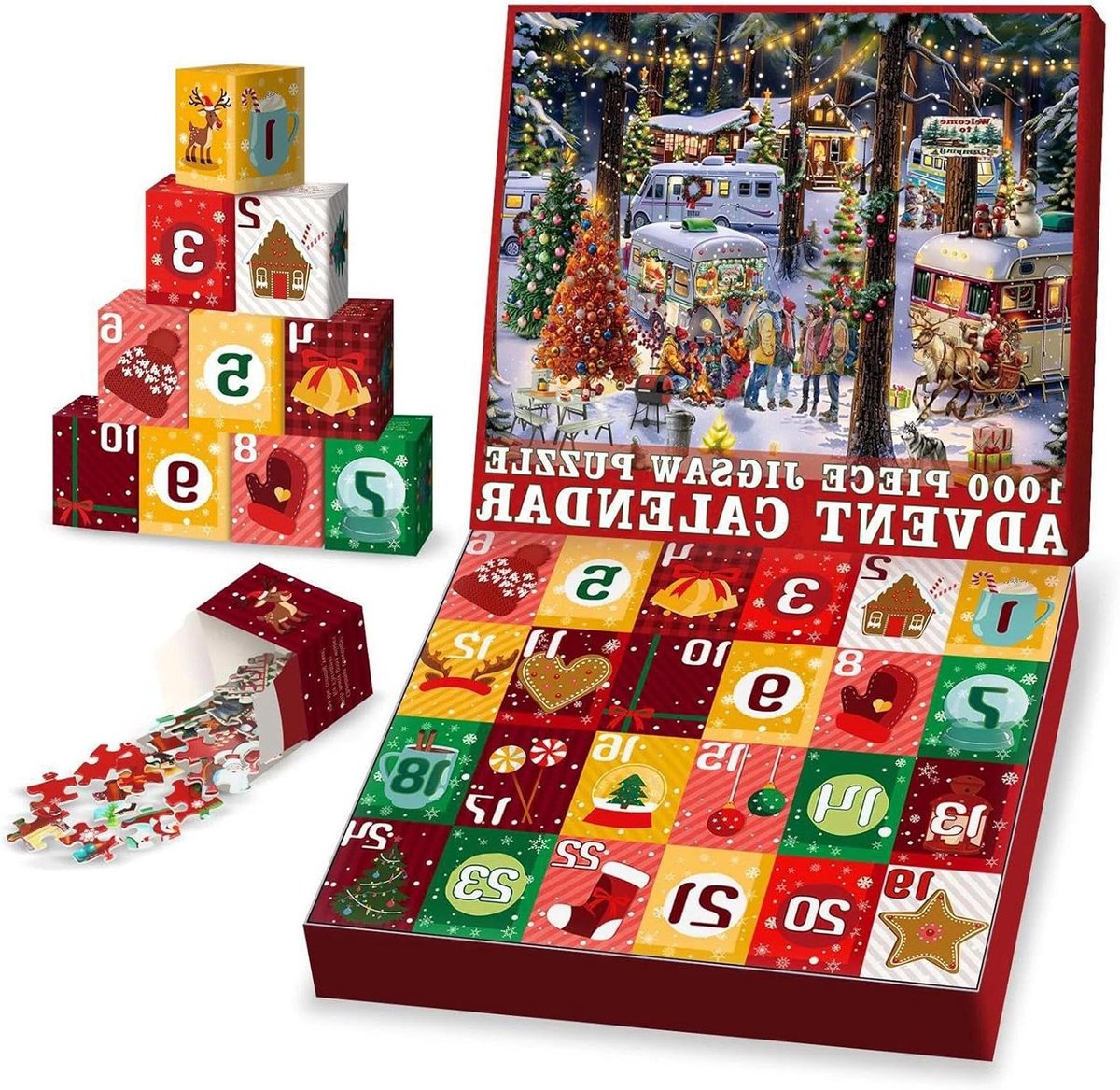 Kerst Countdown Puzzel - Adventskalender Puzzel - Feestdagen Vieren - 24 Verschillende Scènes - 1000 Stukjes - Multicolor