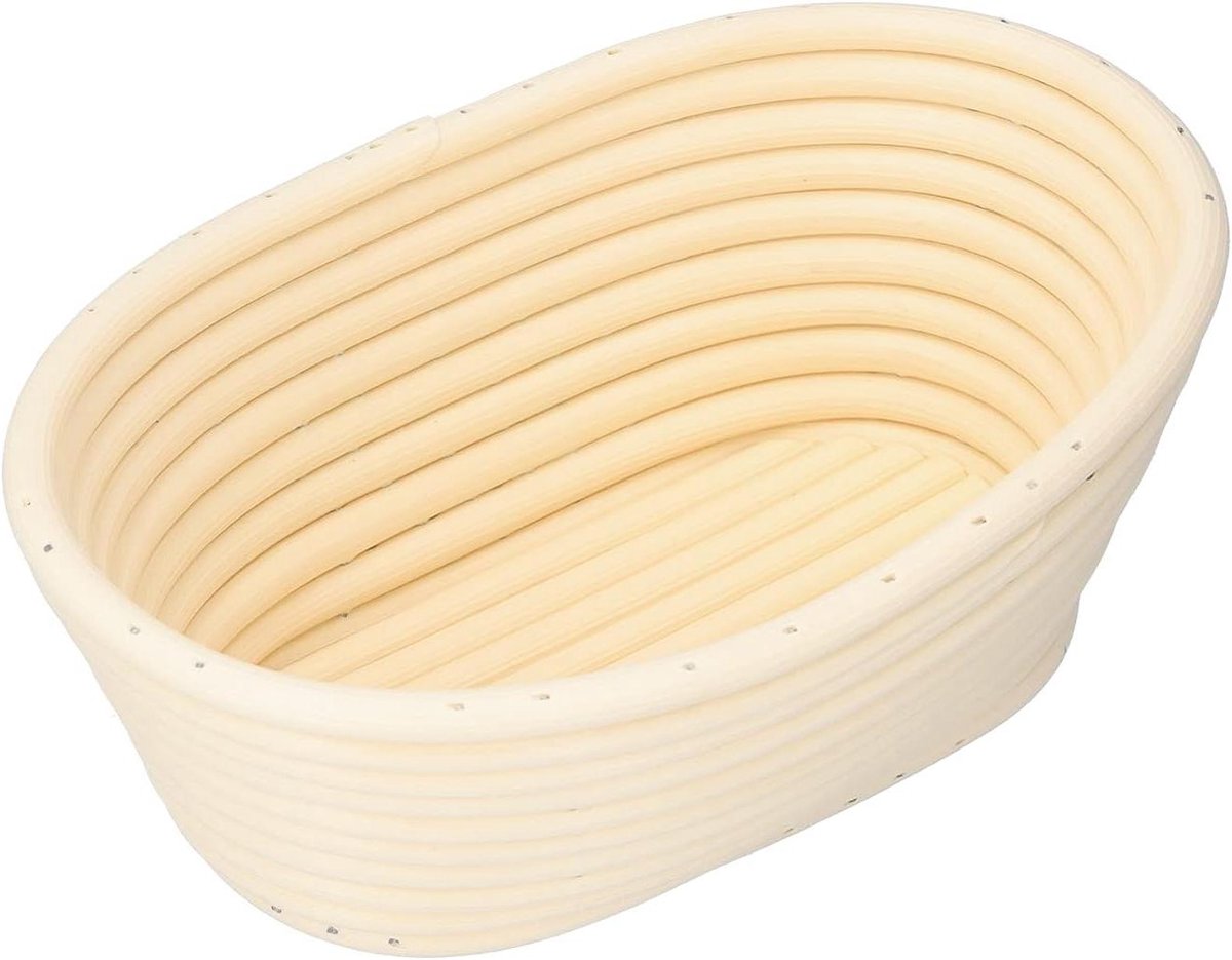 Rijsmand Brood - Deegmand Gisting - Zuurdesem Bakken - Handgeweven Plastic - 21x14x8 cm - Off-white