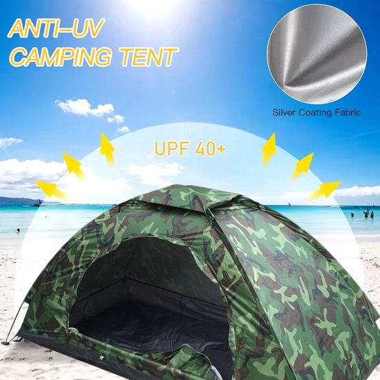 Tent voor 1 persoon - Backpacken wandel Bivak - Outdoor avontuur - Waterdicht zonbestendig - 200x100x100 cm - Camouflage — afbeelding 2