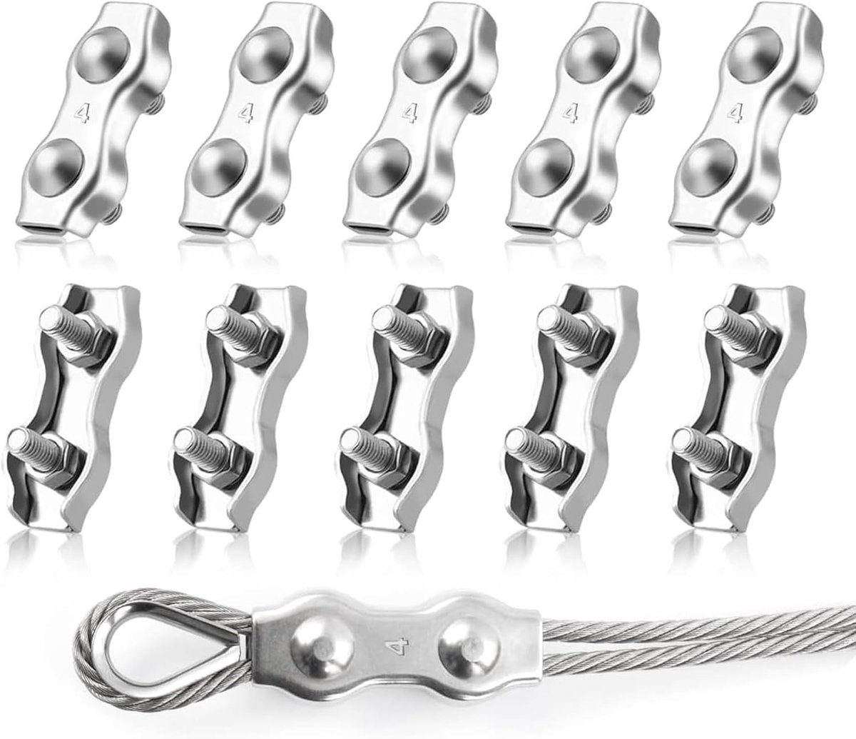 Kabelklemmen M4 - 10 stuks duplex-klemmen - 304 roestvrij staal - voor 4 mm staalkabel - ShopVlot