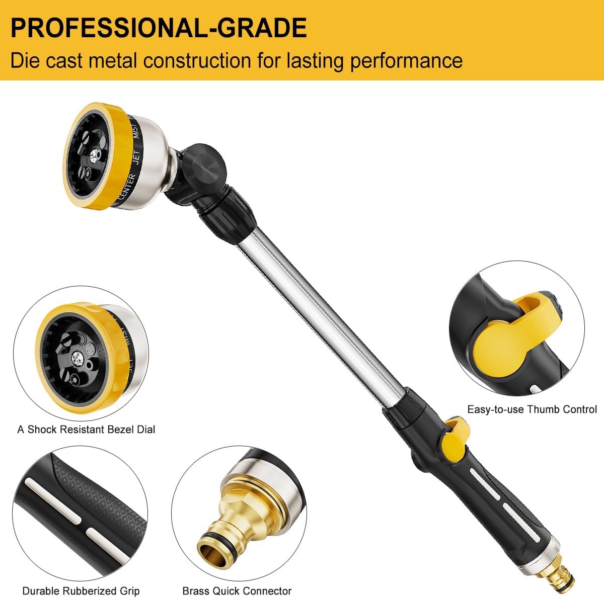 SnelShoppen - Heavy Duty Tuinslang met 9 Spuitpatronen, 45 cm Metalen Spuitlans, 180° Draaibaar met Duimregulator - Ideaal voor Watergeven aan Hangend
