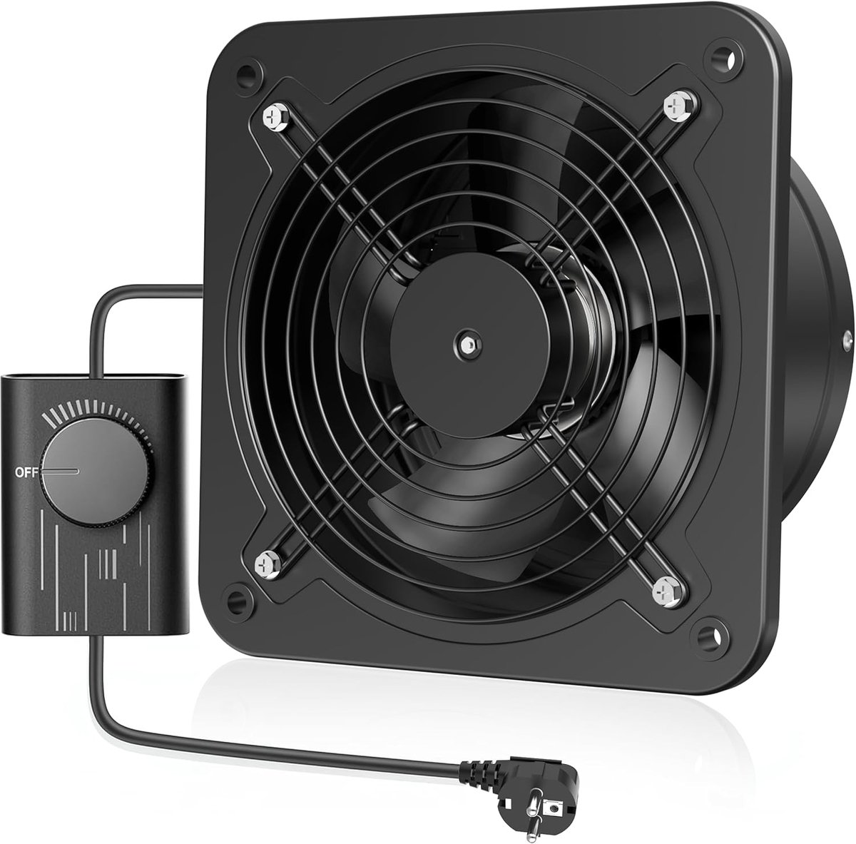SnelShoppen - 200 mm Industriële Ventilator met Toerentalregelaar, Stille Badkamerventilator van Metaal met Terugslagklep, Eurostekker voor Garage, Ke