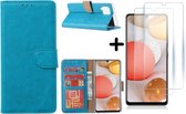 Hoesje Geschikt Voor Samsung Galaxy A42 5G hoesje bookcase Turquiose - Galaxy A42 wallet case portemonnee - A42 book case hoes cover - 2X screenprotector / tempered glass
