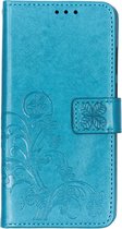 Klavertje Bloemen Booktype Huawei Y6 (2019) hoesje - Turquoise