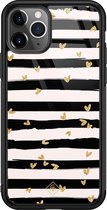 iPhone 11 Pro Max hoesje glass - Hart streepjes | Apple iPhone 11 Pro Max  case | Hardcase backcover zwart
