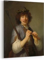Schilderij - Rembrandt als herder met staf en fluit — 70x100 cm