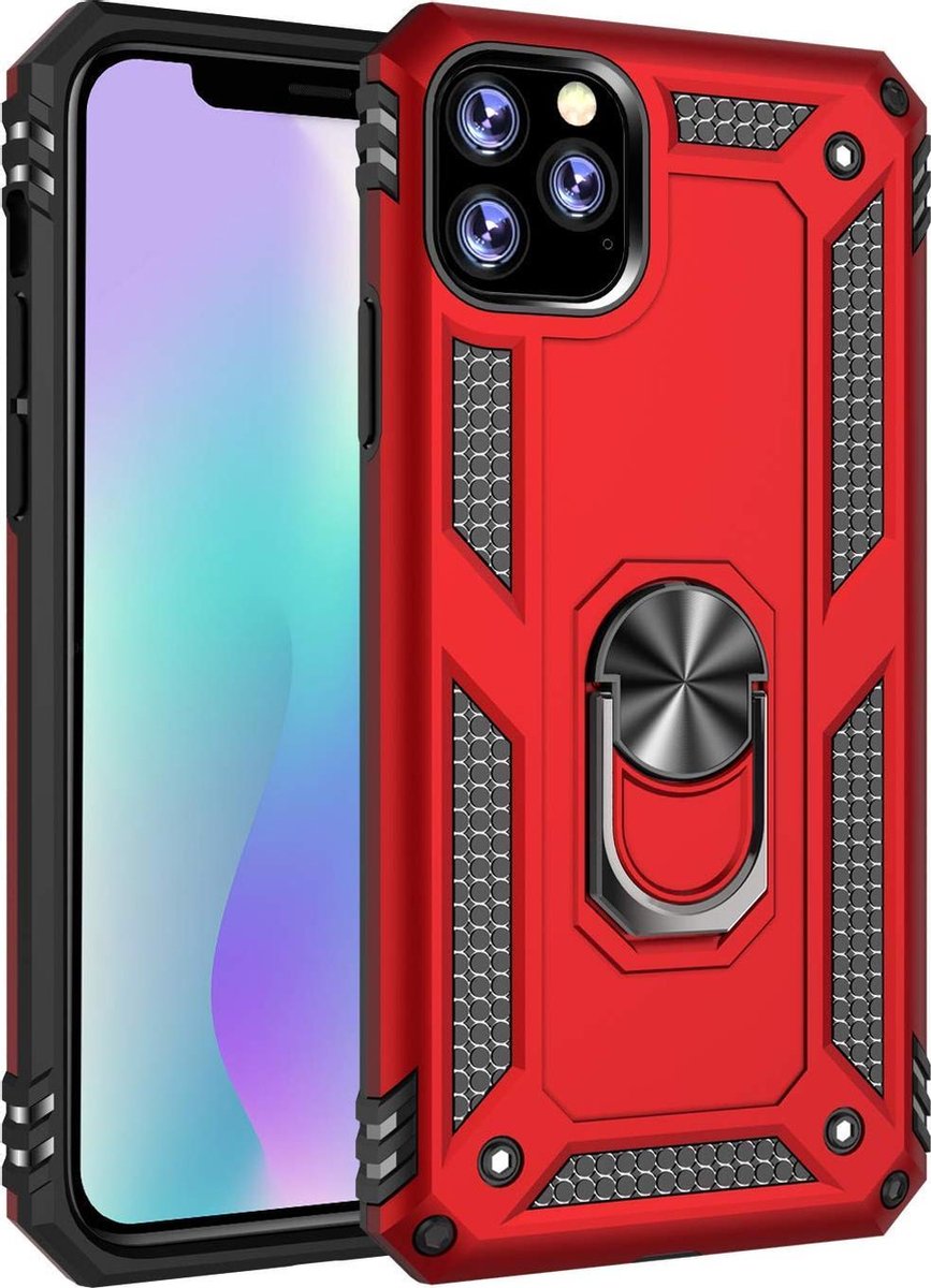 Anti-Shock Hybrid Ring Armor Hoesje - Geschikt voor: iPhone 11 Pro Max - rood