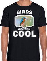 Dieren vogels t-shirt zwart heren - birds are serious cool shirt - cadeau t-shirt ijsvogel/ vogels liefhebber S