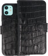BAOHU Krokodil Handmade Leer Telefoonhoesje - Wallet Case - Portemonnee Hoesje voor iPhone 11 - Zwart