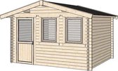 Blokhut Drenthe, steigerhoutgrijs geimpregneerd, wanddikte 28 mm 350x250 cm
