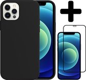 Hoes voor iPhone 12 Pro Max Hoesje Siliconen Case Met Screenprotector Full Cover 3D Tempered Glass - Hoes voor iPhone 12 Pro Max Hoes Cover Met 3D Screenprotector - Zwart